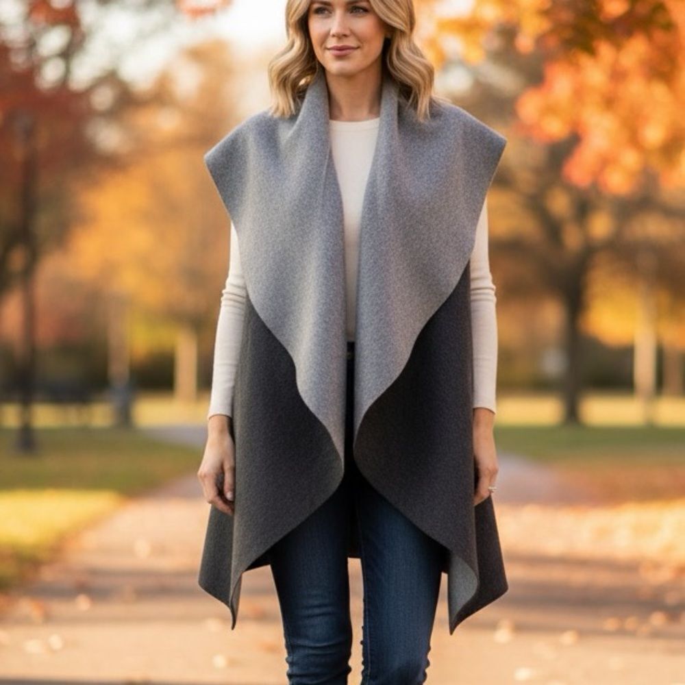 Steve Madden Felt Wool Wrap Shawl Collar Gray Vest One Size